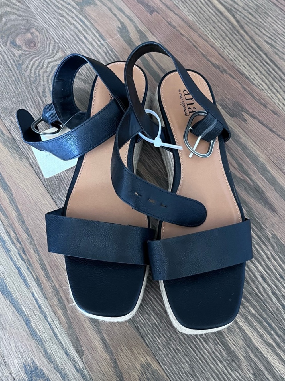 a.n.a Black Leather Open-Toe Ankle Strap Sandals